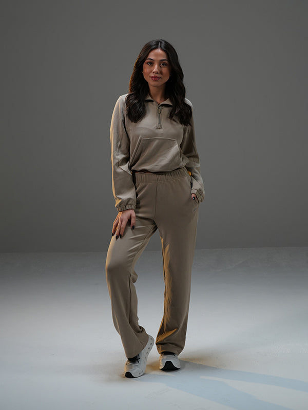 Set Cropped Half-Zip Hoodie with Wide Leg Pant